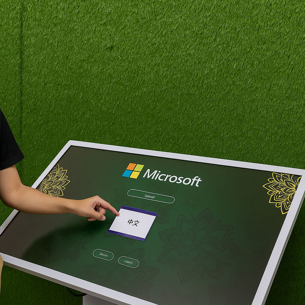 Guest receiving printed Arabic calligraphy artwork at a live event in Dubai, showcasing AI-powered personalized calligraphy in an elegant cultural setting.